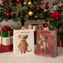 Artikel Kerstcadeautasje met muismotief, 16 cm, 2 stuks