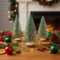 Artikel Kunstmatige mini-kerstboompjes als tafeldecoratie voor Kerstmis, bedekt met sneeuw, 6 cm, 12 stuks