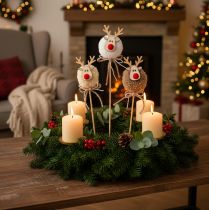 Artikel Decoratieve rendierfiguurtjes met pompons, kerstknijpers, 24 cm, 12 stuks