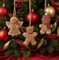 Artikel Decoratieve hangende ornamenten, kunstmatige peperkoekfiguurtjes, 7 cm, 3 stuks