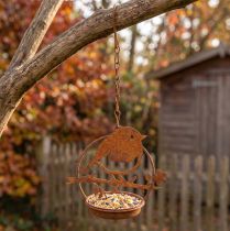 Artikel Metalen vogel om op te hangen, voederplaats, vogel met haak patina 11,5×13cm