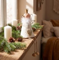 Artikel Engel figuur zittend Kerstdecoratie hout metaal wit H12cm