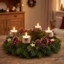 Artikel Theelichthouder om adventskrans op te plakken zilver Ø4cm 8 st