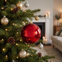 Artikel Kerstbal medium kunststof rood 20cm
