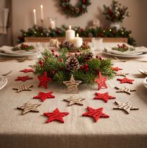 Artikel Kerststerren voor het strooien van rood, natuurlijk hout 4cm 72 st