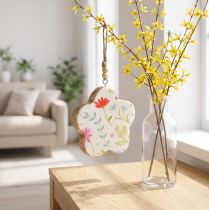 Artikel Decoratieve hanger bloem hout glans wit gekleurd Ø9,5cm 20cm