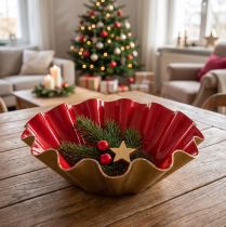 Artikel Decoratieve kom/bakvorm, emaille-look, rood en goud, Ø12,5 cm, H4 cm