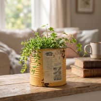 Artikel Decoratieve plantenpot van blik in abrikooskleur, metalen pot Ø11cm H10.5cm