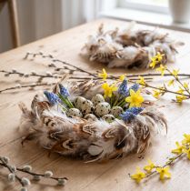 Artikel Verenkrans decoratieve veren natuurlijke paasdecoratie Ø15cm 4 st