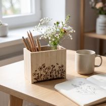 Artikel Houten kist pennenhouder bureau-organizer naturel 14×8×12cm