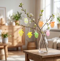 Artikel Decoratieve hanger plastic paaseieren om op te hangen 4×5,5 cm 12 st