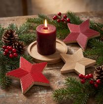 Artikel Houten kerststerren sterren gecanneleerd rood naturel 11cm 3 st