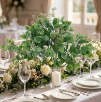 Artikel Bruiloftsdecoratie eucalyptustakken met bloemen decoratief boeket groen, roze 26cm