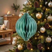 Artikel Kerstbal papier turquoise ui FSC Ø15cm H20cm