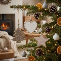 Artikel Kerstversiering, sterren, bomen, harten, houten decoratie, vintage Scandinavische stijl, 6 stuks