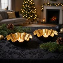 Artikel Kersttheelichthouder, decoratieve bakvorm, zwart en goud, Ø10 cm, 2 stuks