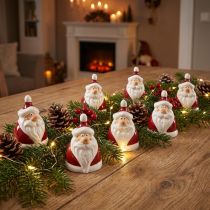 Artikel Kerstmanfiguur van keramiek, rood en wit, 6,4 cm – Feestelijke kerstversiering – 6 st