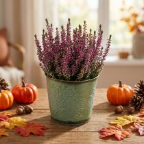 Artikel Plantenbak voor de herfst, plantenbak met bladdecoratie, metalen emmer groen Ø14cm H12,5cm