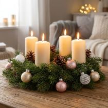 Artikel Mini kerstballen crème, roze, wit echt glas Ø3cm 9st