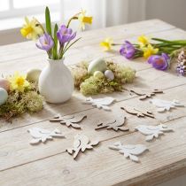 Artikel Strooidecoratie hout lente vogeldecoratie naturel wit 4cm 72 st