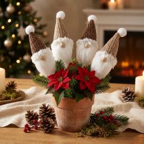 Artikel Decoratieve plug kabouter Kerst wit bruin 4x11cm 4 st