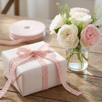 Artikel Decoratief lint met gehaakt kant sierlint roze B9mm L20m