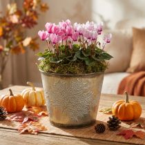 Artikel Herfstpot, plantenbak met bladeren, gouden metalen decoratie Ø16.5cm H14.5cm