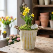 Artikel Metalen pot, lentedecoratie, plantenbak met handvatten, geel, shabby chic, Ø18cm, H17.5cm