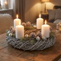 Artikel Dennenkrans, natuurlijke krans, shabby chic decoratieve krans, Ø40cm, winterdecoratie, tafelkrans, adventskrans