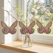 Artikel Vlinder Houten Decoratie Hanger Linnen 11.5x9.5cm 6 st