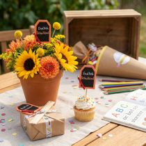 Artikel Back to school sierplug “Eindelijk schoolkind” hout 7×5,5cm 16 stuks