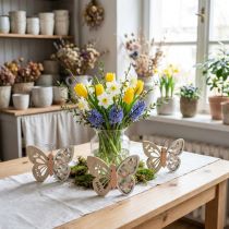 Artikel Decoratieve vlinder houten bloemen 15x12cm naturel/kleurrijk 3st