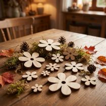 Artikel Strooidecoratie hout bloemen naturel bruin tafeldecoratie Ø2-6cm 20 st