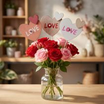 Artikel Bloemenplug van hout Love decoratieve plug 8×7,5cm 12 st
