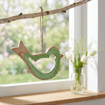 Artikel Vogeldecoratie houten decoratieve hanger groen naturel 15,5x1,5x16cm