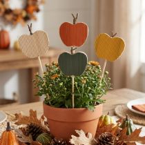 Artikel Bloemenstokjes voor de herfst, houten appeldecoraties, 5x5,5 cm, 8 stuks