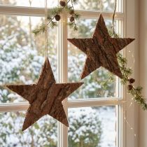 Artikel Decoratieve sterren om op te hangen gemaakt van pijnboomschors dennensterren 20cm 3 st