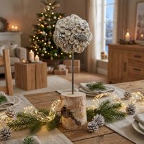 Artikel Houten decoratieboom winterdecoratie berk eikels kegels wit H40cm