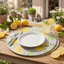 Artikel Placemats Rond Grijs Vilt Zomer Citroen 31cm 2 stuks