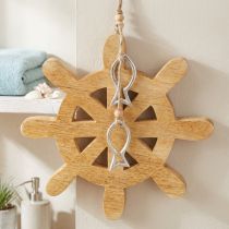 Artikel Stuurwiel Houten Decoratie Natuurlijke Vis Zilver Hangend Ø21.5cm