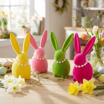 Artikel Decoratieve paashaasfiguur met parelketting, perfect voor de woonkamer of slaapkamer, 13 cm, 4 stuks