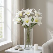Artikel Kunstmatige witte tijgerlelies voor vazen en bloemstukken, bosje van 6 bloemen (29 cm).