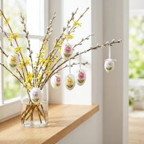 Artikel Paaseieren om op te hangen met bloemmotief Paasdecoratie 12st