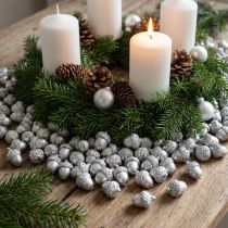 Artikel Decoratieve eikels zilver, Adventsdecoratie, natuurlijke herfstvruchten, landhuis Ø1,5 – 2,5 cm L1,5 – 3 cm 300 g