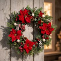 Artikel Kunstkerstster rode zijden bloemen decoratie 6 stuks in een bos