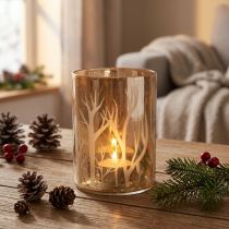 Artikel Lantaarn Glas Decoratie Bomen Bruin Theelicht Glas Ø9.5cm H13.5cm