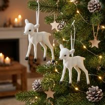 Artikel Kerstdecoratie rendieren gevlokt om op te hangen wit zwart 2 stuks