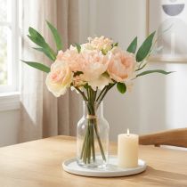 Artikel Kunstbloemboeket pioenrozen rozen eucalyptus decoratieve zijden bloemen 32cm