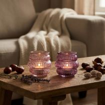 Artikel Theelichthouder glasdecoratie paars roze Ø7,5cm H7,5cm 2st