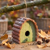 Artikel Hangdecoratie vogelhuisje met rond dak hout groen bruin 16,5×10×17cm